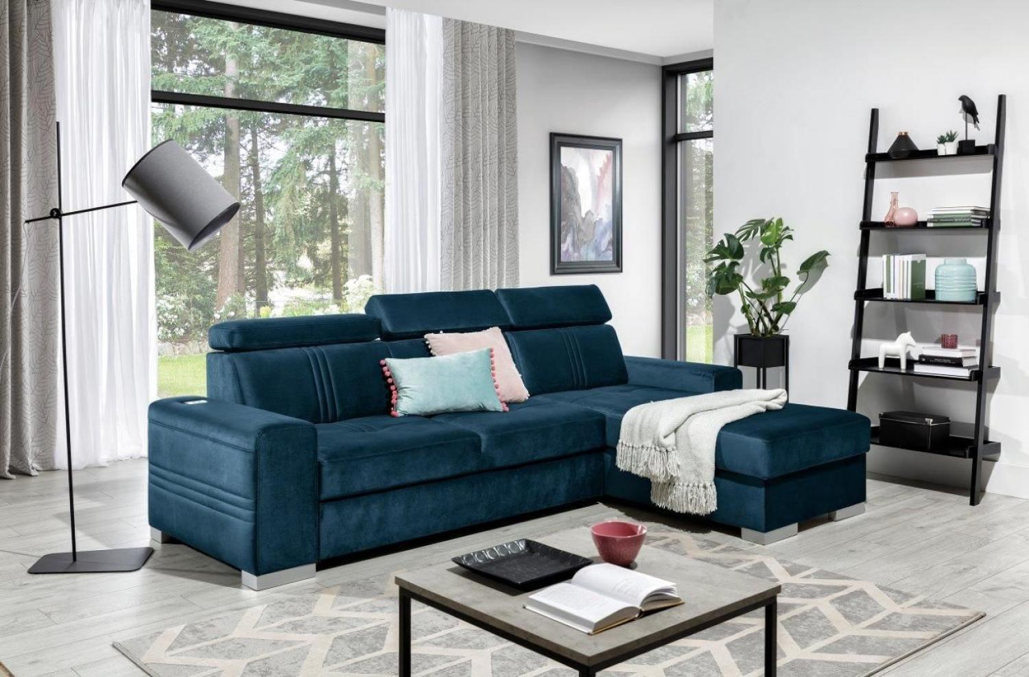 Ecksofa Schlafsofa NOLAN XS inkl. USB in Stoff Element Blau Ottomane Rechts Bild 1