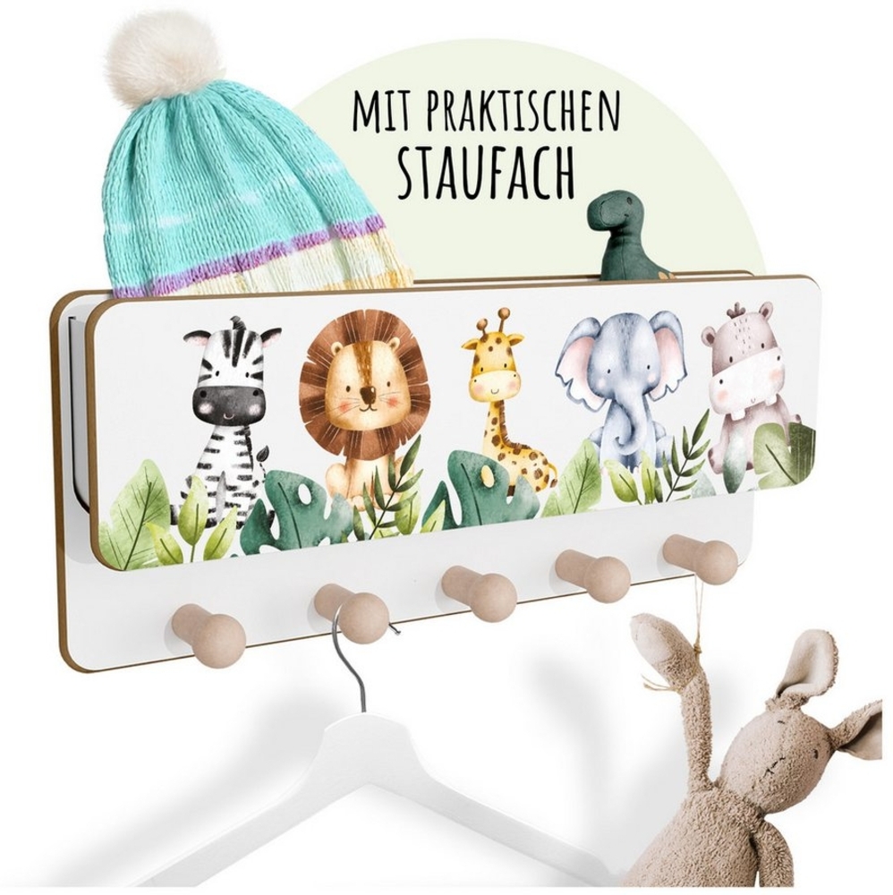 Holzura Kinderregal Kindergarderobe aus Holz mit Ablage und magnethaftendem Rahmen. Bild 1