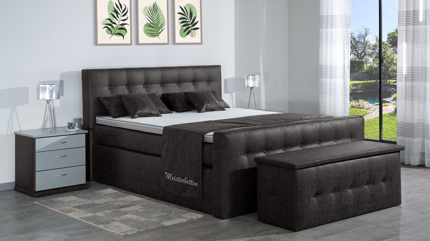 Meisterbetten Boxspringbett Celo 240x220 in MS-Espresso, Matratzenbezug Nano, Ergoflex-Topper Bild 1