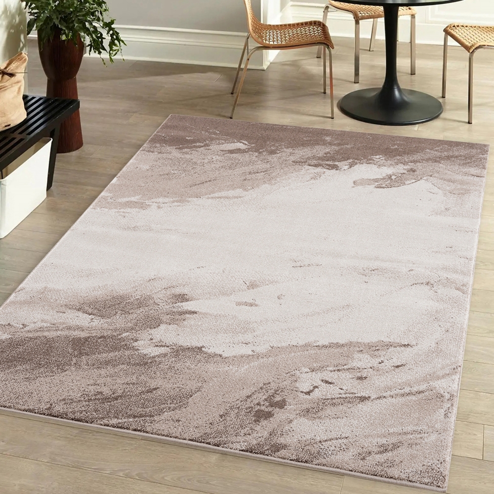 Teppich Wohnzimmer Boho - 140x200cm - Braun Beige - Wellig Abstrakt Weich Flachflor Schlafzimmer Dekoration Deko Teppiche Bild 1