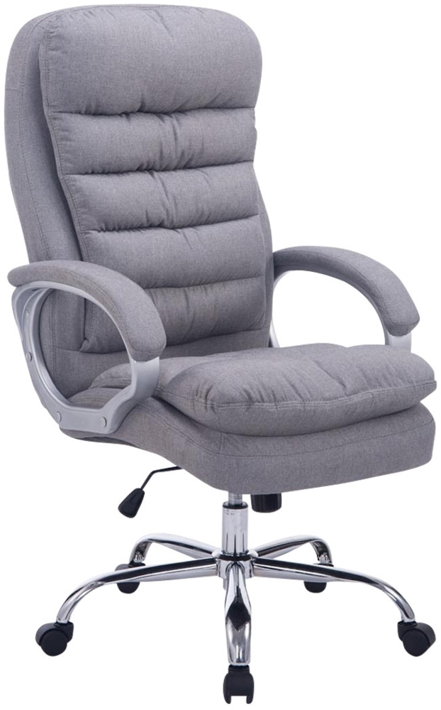 DELUKE® Bürostuhl SOUK Stoff - 116 x 68 x 77, Grau Stoff Metall in Chromoptik Gestell ergonomische Bürostühle Homeoffice Stuhl mit Rollen Bild 1