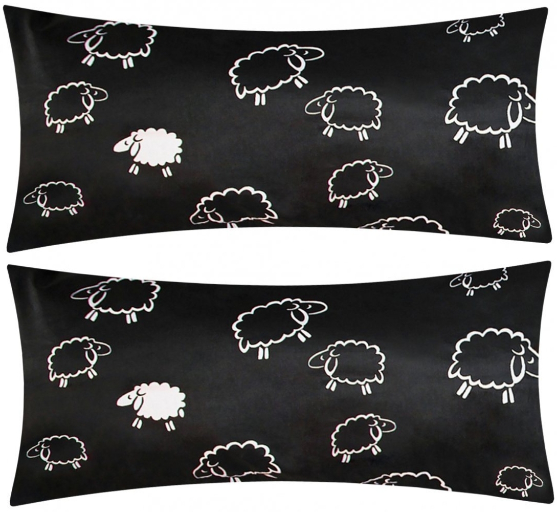 Heubergshop Kissenbezüge, (2 Stück), 40x80cm Schafe Lämmer Schwarz Weiß Kissenhülle 100% Baumwolle (99/1) Bild 1