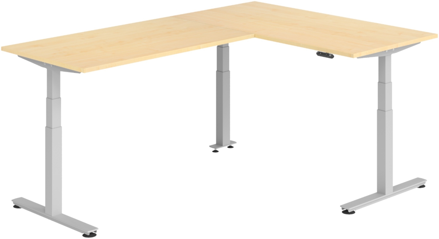bümö Eckschreibtisch elektrisch höhenverstellbar L-Form: 160 x 240 cm in Ahorn, Gestell silber - Stehschreibtisch mit Memory-Steuerung, elektrischer XXL Schreibtisch für die Ecke, XDSMW-1616-3-S Bild 1