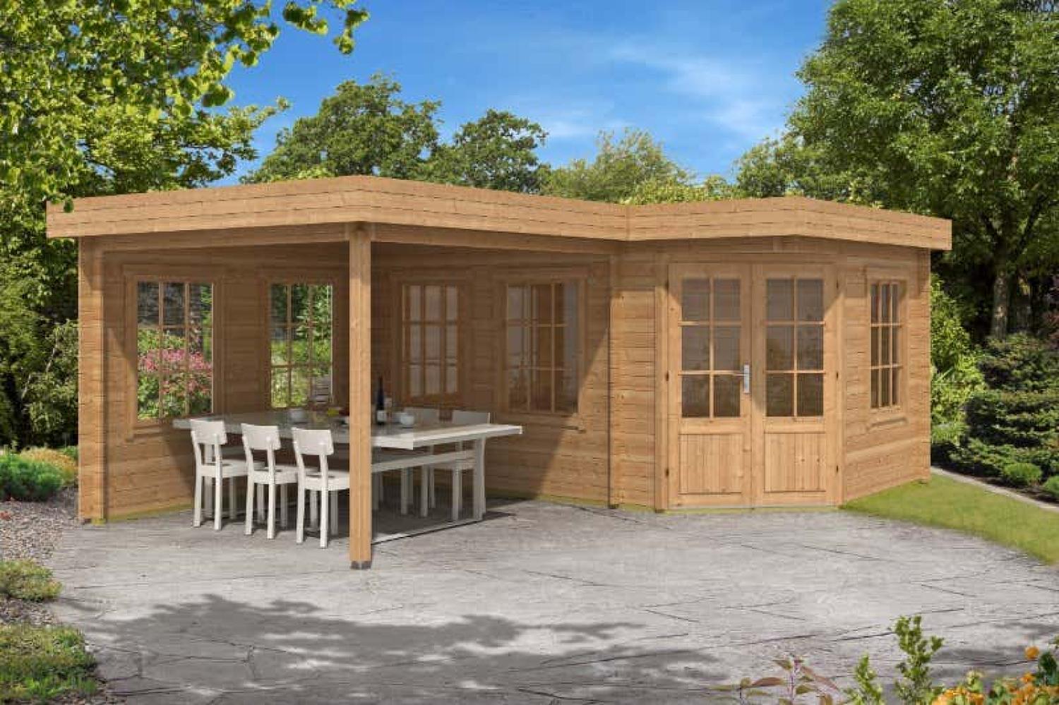 Alpholz 5-Eck Gartenhaus Pepe Gartenhaus aus Holz Holzhaus mit 40 mm Wandstärke inklusive Terrasse Blockbohlenhaus mit Montagematerial Bild 1