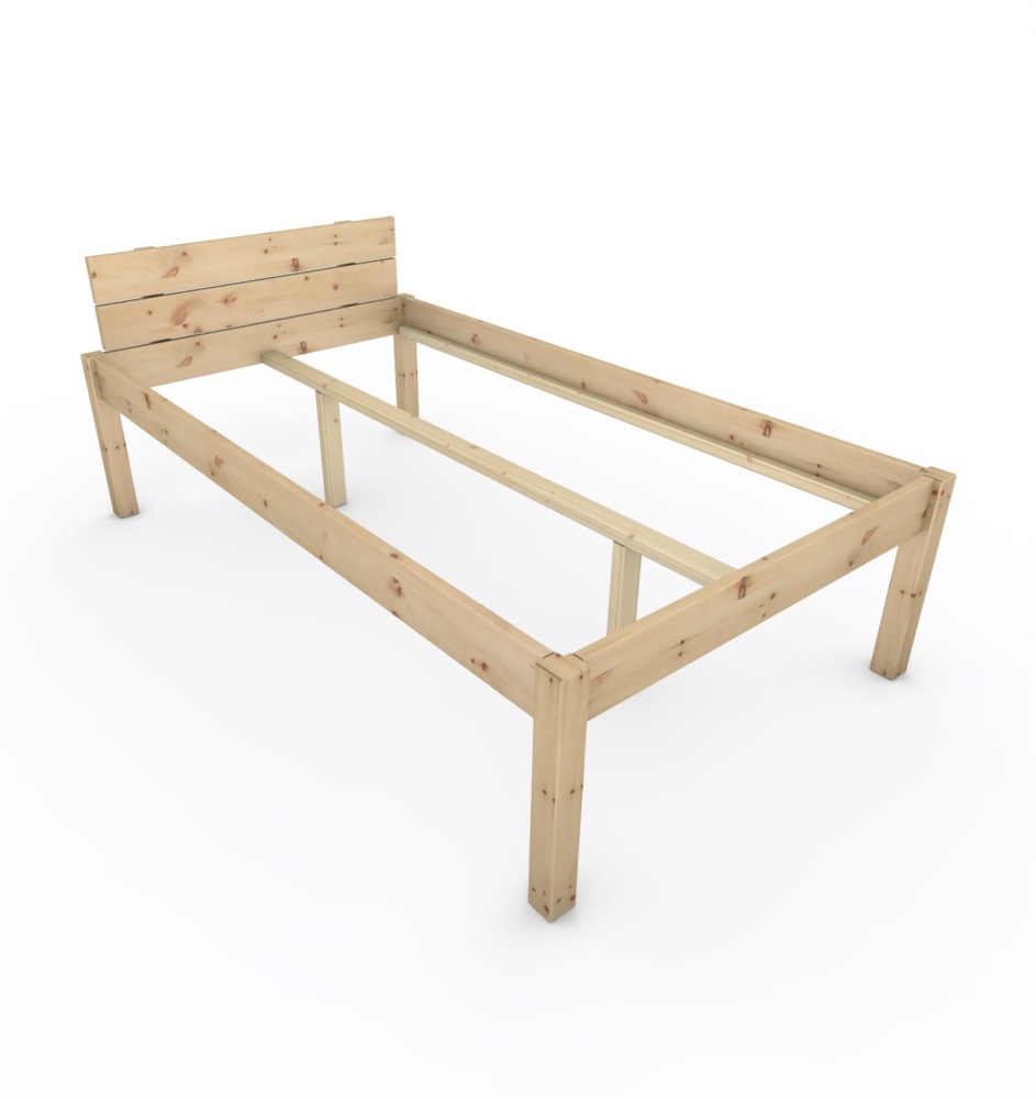 Pfostenbett "metallarm" Zirbe Holzbett "Daybett" 120 x 220cm 58cm Einzelbett Bild 1