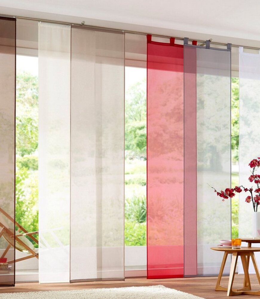 my home Schiebegardine Xanten, Klettband (2 St), transparent, Voile, 2-er Set, mit Befestigungszubehör, Breite 57 cm, Raumteiler, modern Bild 1