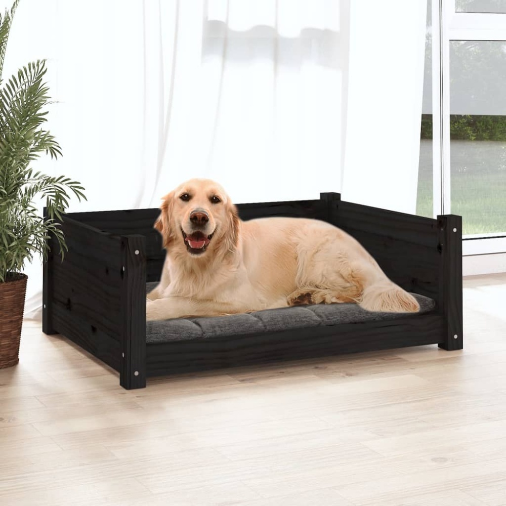 vidaXL Hundebett Schwarz 75,5x55,5x28 cm Massivholz Kiefer 821456 Bild 1