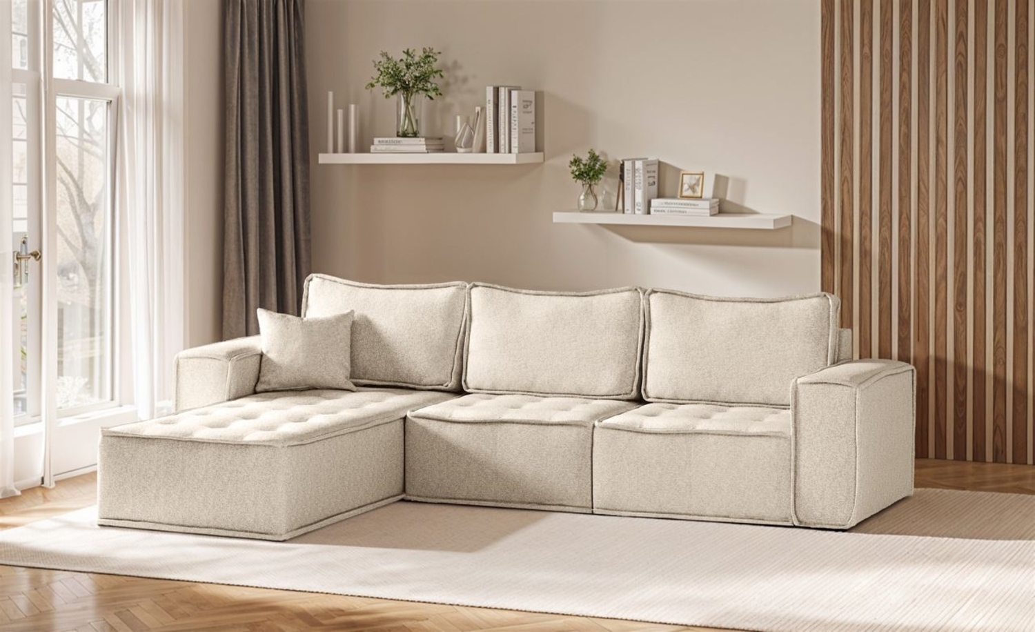 Ecksofa Modulsofa 3-teilig SANDE Stoff Raven Creme Ottomane Links Bild 1