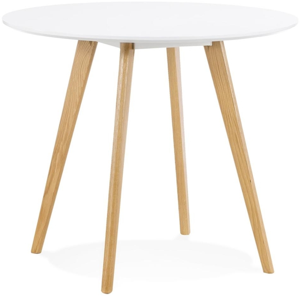 Kadima Design Runder Skandinavischer Tisch aus Eiche, ø 90 cm, bis zu 5 Personen. Weiß-Beige Bild 1