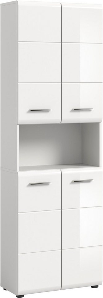 INOSIGN Hochschrank Florenz, Höhe 185 cm, 4 Türen, 4 Einlegeböden, 1 offenes Fach hochwertige MDF Front, Griff chromglänzend, Badschrank, Bad Bild 1