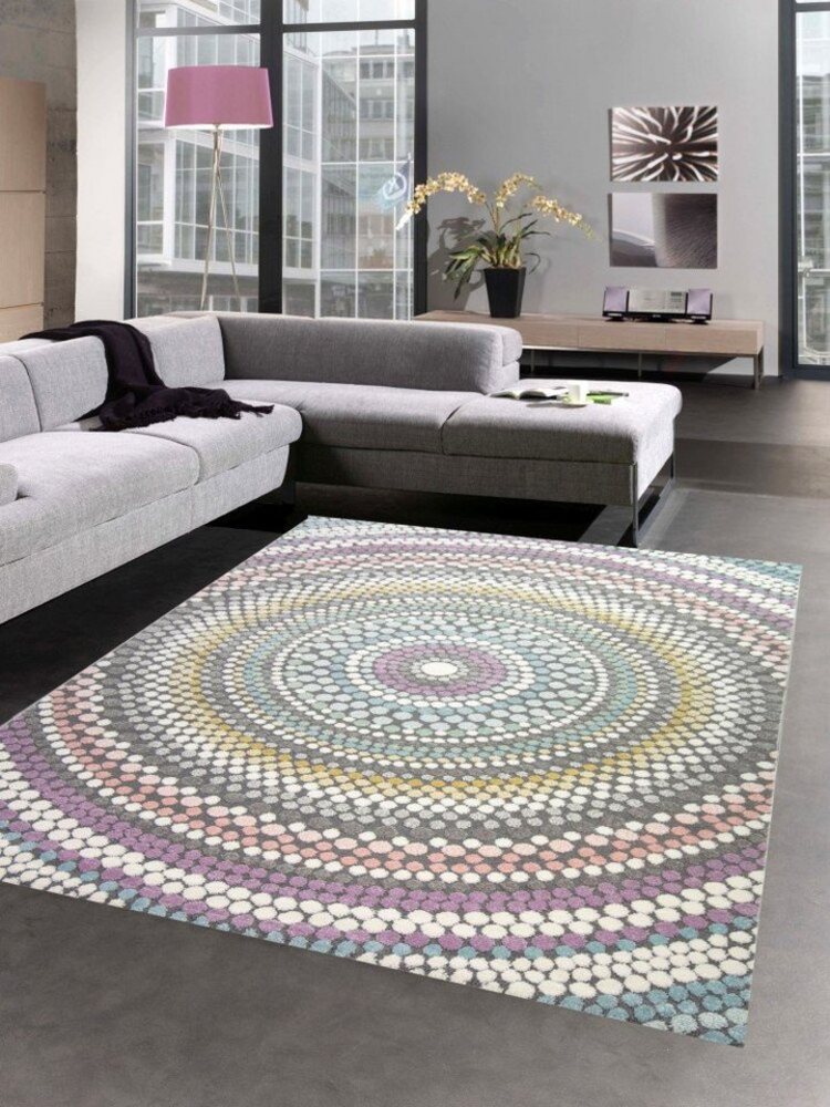 Carpetia Teppich Teppich modern Wohnzimmer Teppich Regenbogen gepunktet bunt pastell, rechteckig, Höhe: 13 mm Bild 1