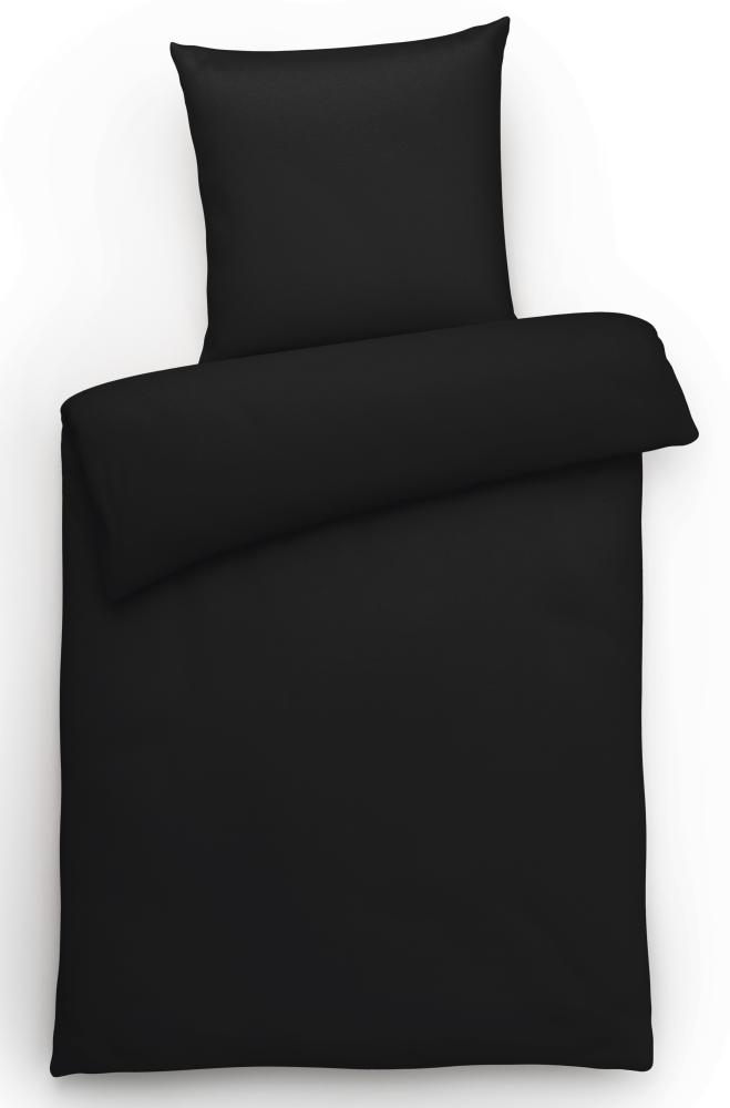 Mako-Satin Bettwäsche "Premium" aus 100% Baumwolle - Uni Schwarz 135x200 cm und 80x80 cm Bild 1