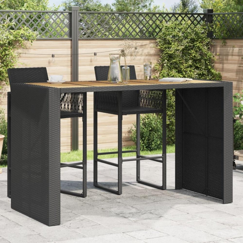 vidaXL Garten-Bartisch mit Holzplatte Schwarz 185x80x110 cm Polyrattan 368700 Bild 1