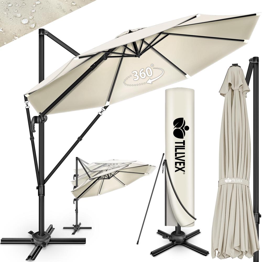 tillvex® Sonnenschirm verstellbar mit Kurbel, 360° drehbar, Polyester / Aluminium beige, Ø 300 cm Bild 1