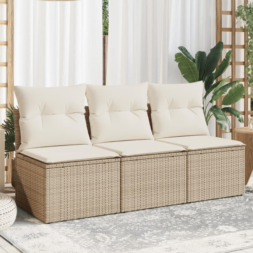 vidaXL Gartensofa mit Kissen 3-Sitzer Beige Poly Rattan 366077 Bild 1