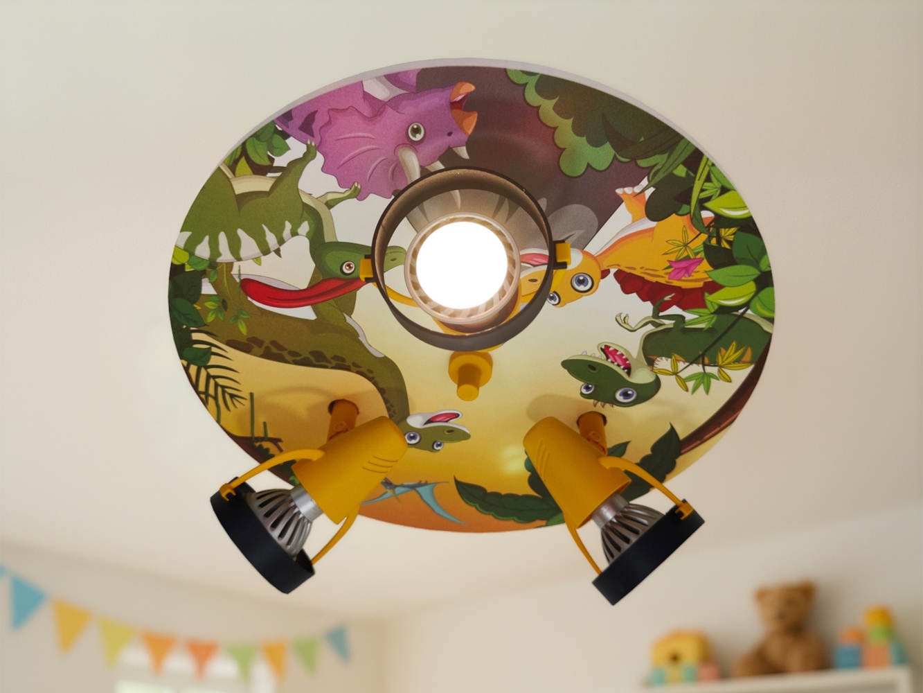 Kinderzimmer Deckenstrahler 3-flammig mit Dino Motiv, Ø 35cm Bild 1