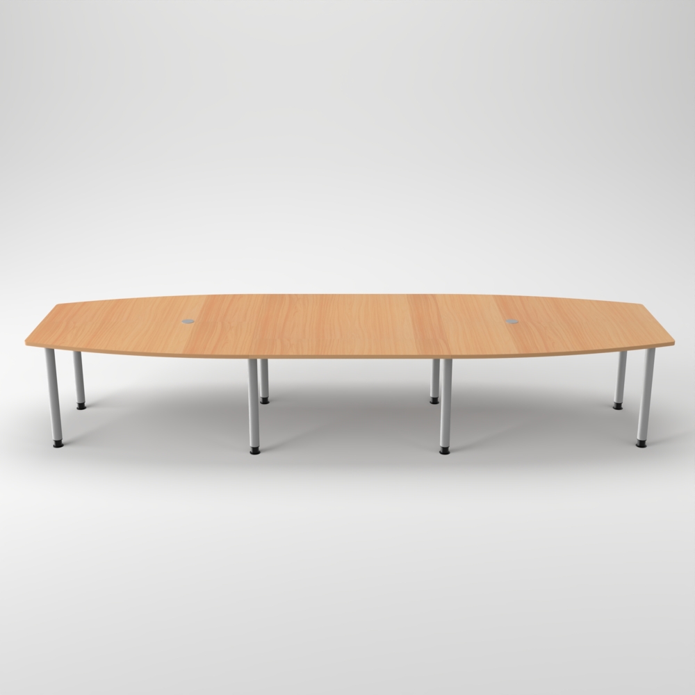 Rheinland Möbel Konferenztisch KONTI 400x130 cm – ovaler Besprechungstisch in Buche mit silbernen Rundrohrfüßen & 2 Kabelauslässen, erweiterbarer Meetingtisch für 12–14 Personen, moderner XXL-Tisch fürs Büro Bild 1