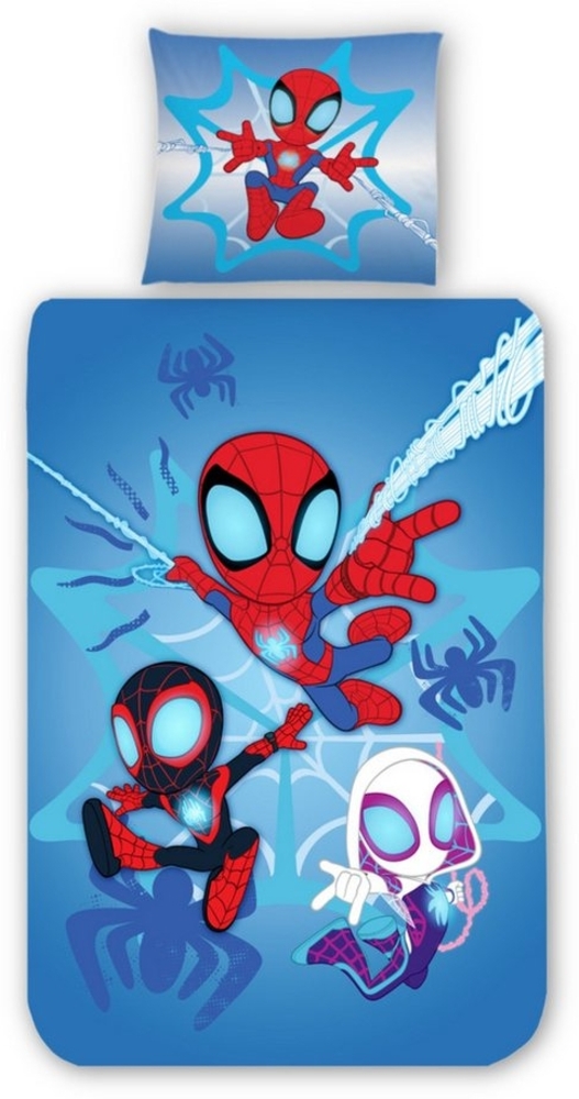 MTOnlinehandel Kinderbettwäsche Spidey & Friends "Helden der Nacht", Geschenkidee, 100% Baumwolle, 2 teilig, Winterbettwäsche kuschelig und weich für Jungen und Mädchen Bild 1