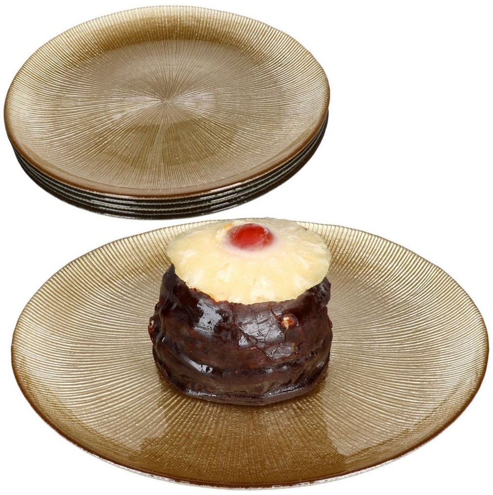 MamboCat Servierplatte 6x Kairo Gold Kuchenteller Glas 6 Personen Dessertteller Relief, Glas, Weihnachtsgeschirr, Weihnachten, Weihnachtsset, Geschirr Bild 1