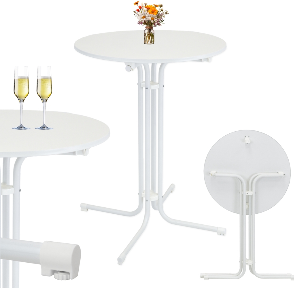 Stehtisch klappbar Ø 80 cm Höhe 110 cm Stahl MDF-Holz Gastrotisch Partytisch Bistrotisch in Weiß Bild 1