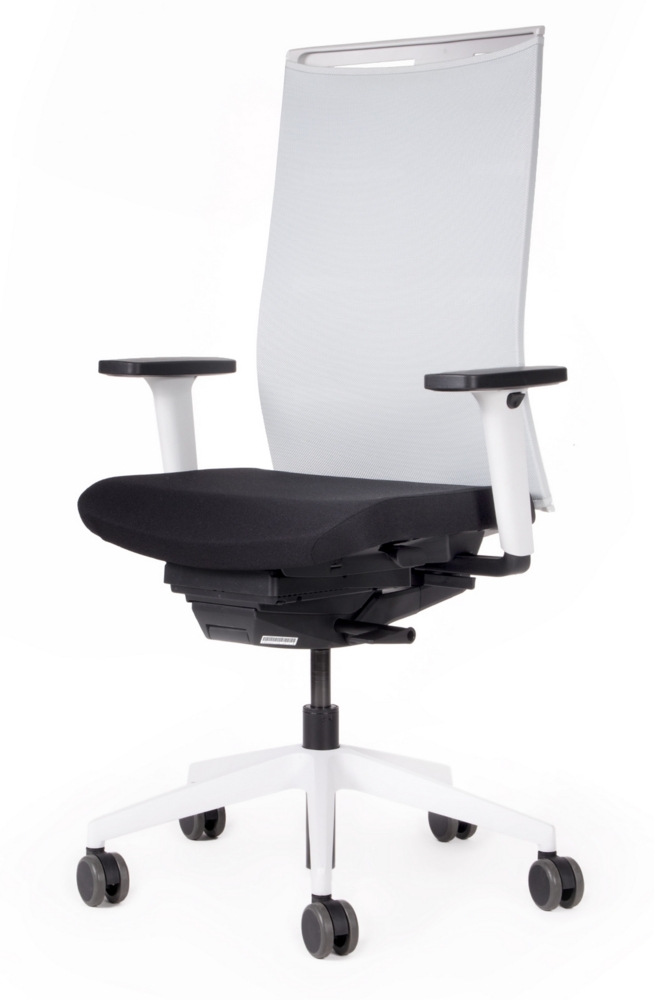 bümö SitzMeister Bürostuhl ergonomisch, Stoff & Netzbezug in weiß/schwarz - Ergonomischer Drehstuhl mit Rollen, Stuhl mit Armlehne, Synchronmechanik uvm. - Belastbarkeit 150 kg, BUL-SitzMeisterBW901 Bild 1