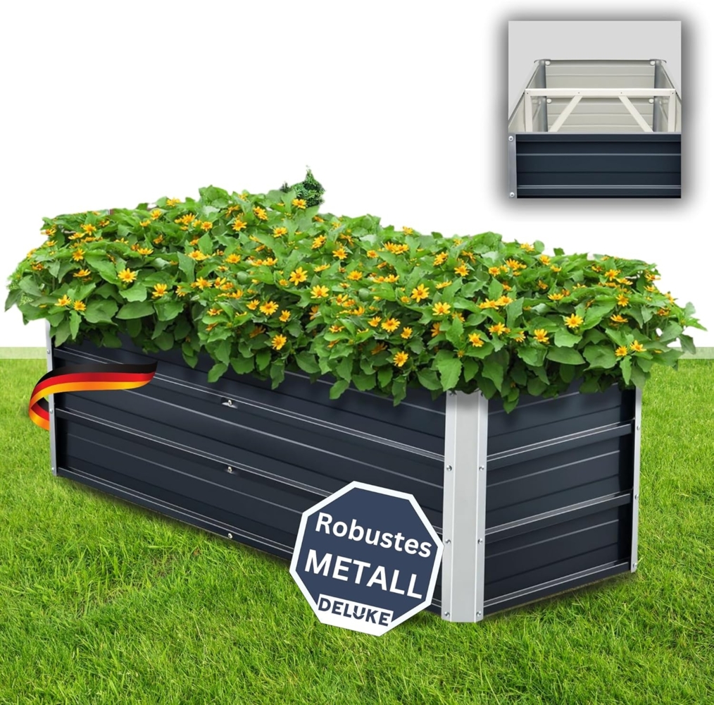 DELUKE® Hochbeet Metall JUPP - Verzinkter Stahl Wetterfest Hochbeet für Garten Hochbeet-Kit Bausatz Pflanzenbeet Blumenbeet Gartenbeet Kräuterbeet für Garten Gemüsebeet Anthrazit 125 x 47 x 40 cm Bild 1