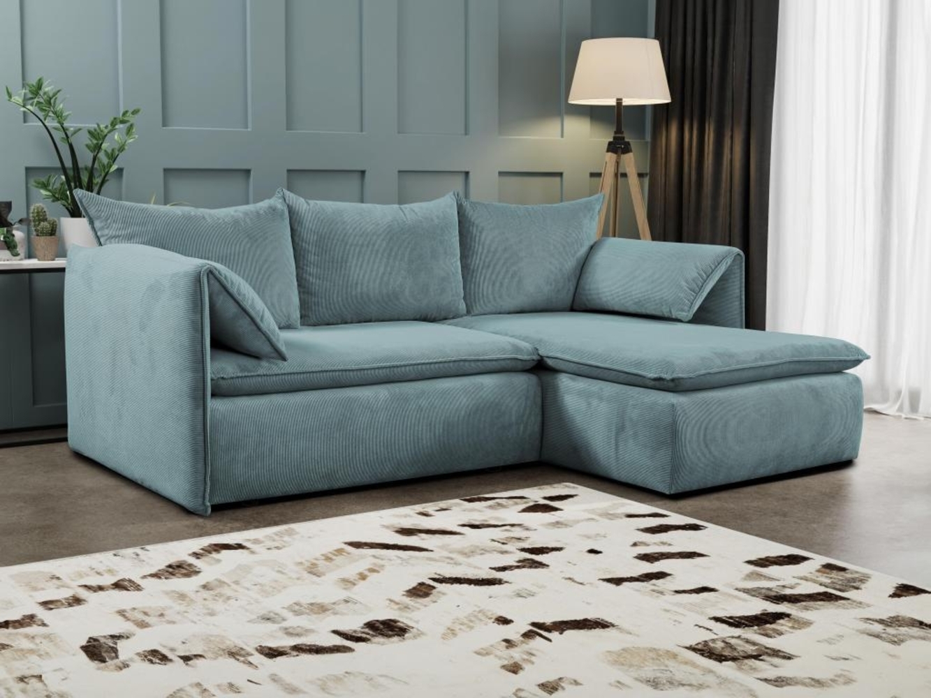 Vente-unique - Ecksofa mit Schlaffunktion - Ecke Rechts - Cord - Blau - TEODORA Bild 1