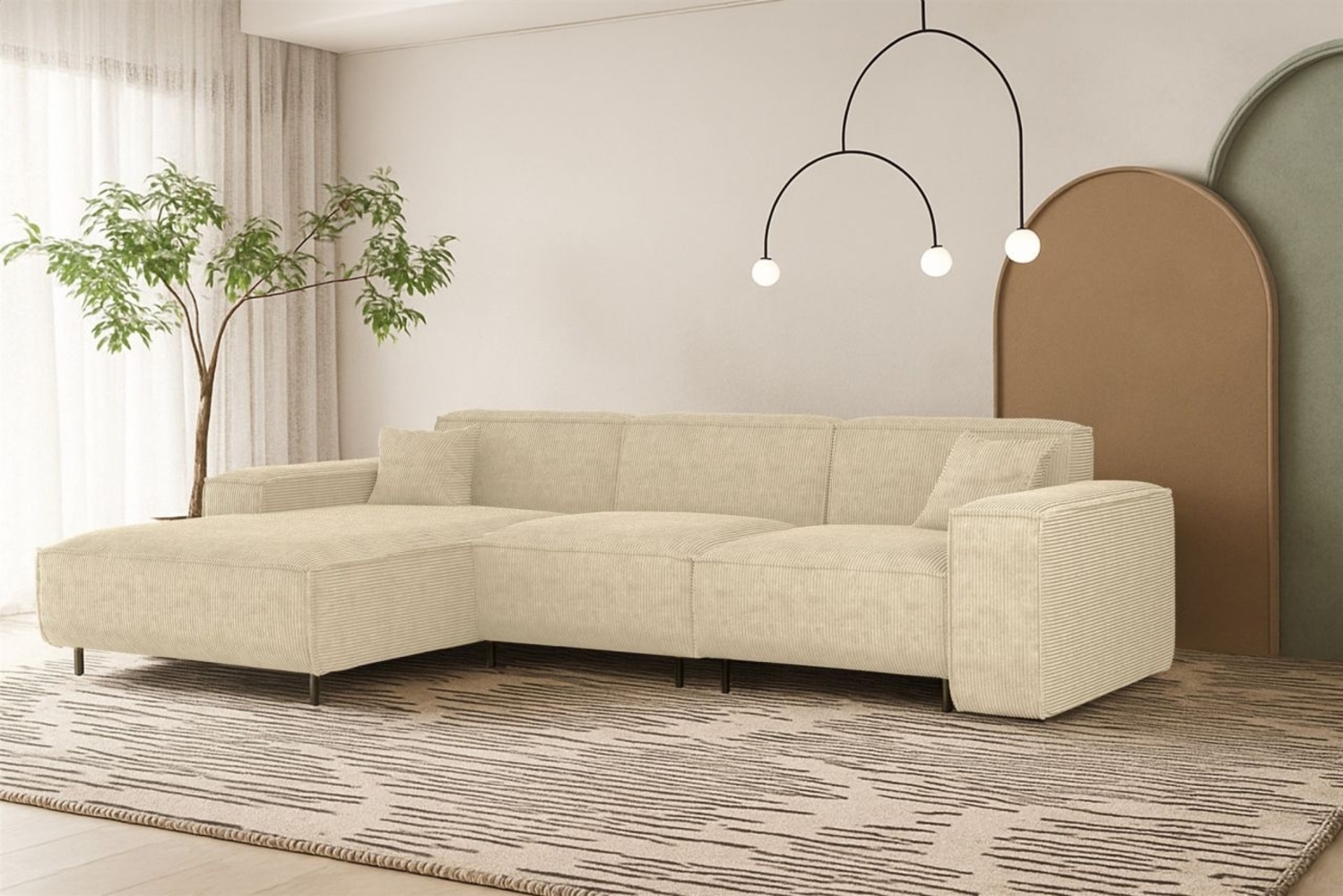 Ecksofa Designersofa GLORIA in Stoff Scala Creme Ottomane Links Bild 1