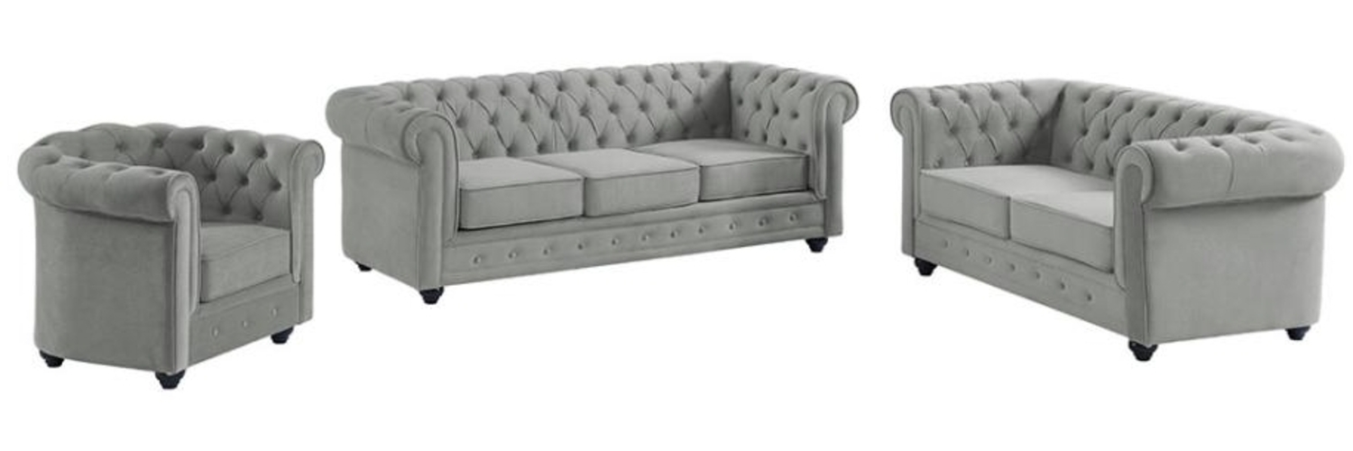 Vente-unique - Couchgarnitur 3+2+1 - Samt - Hellgrau - CHESTERFIELD Bild 1