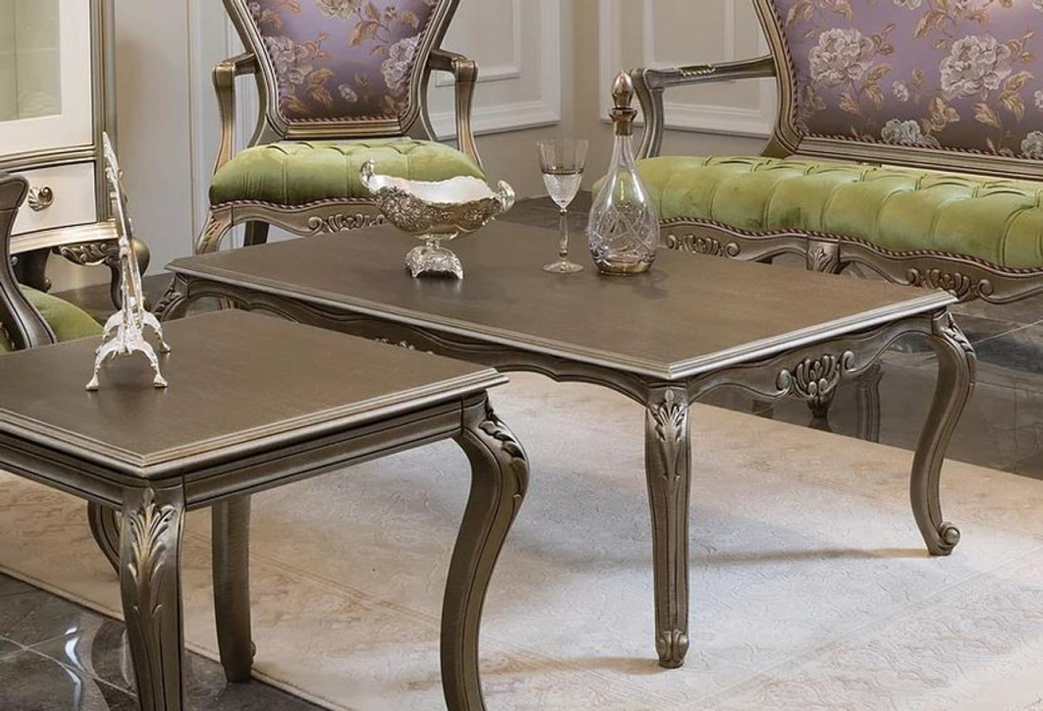 Casa Padrino Luxus Barock Couchtisch Silber 125 x 70 x H. 41 cm - Massivholz Wohnzimmertisch - Edle Barock Möbel Bild 1