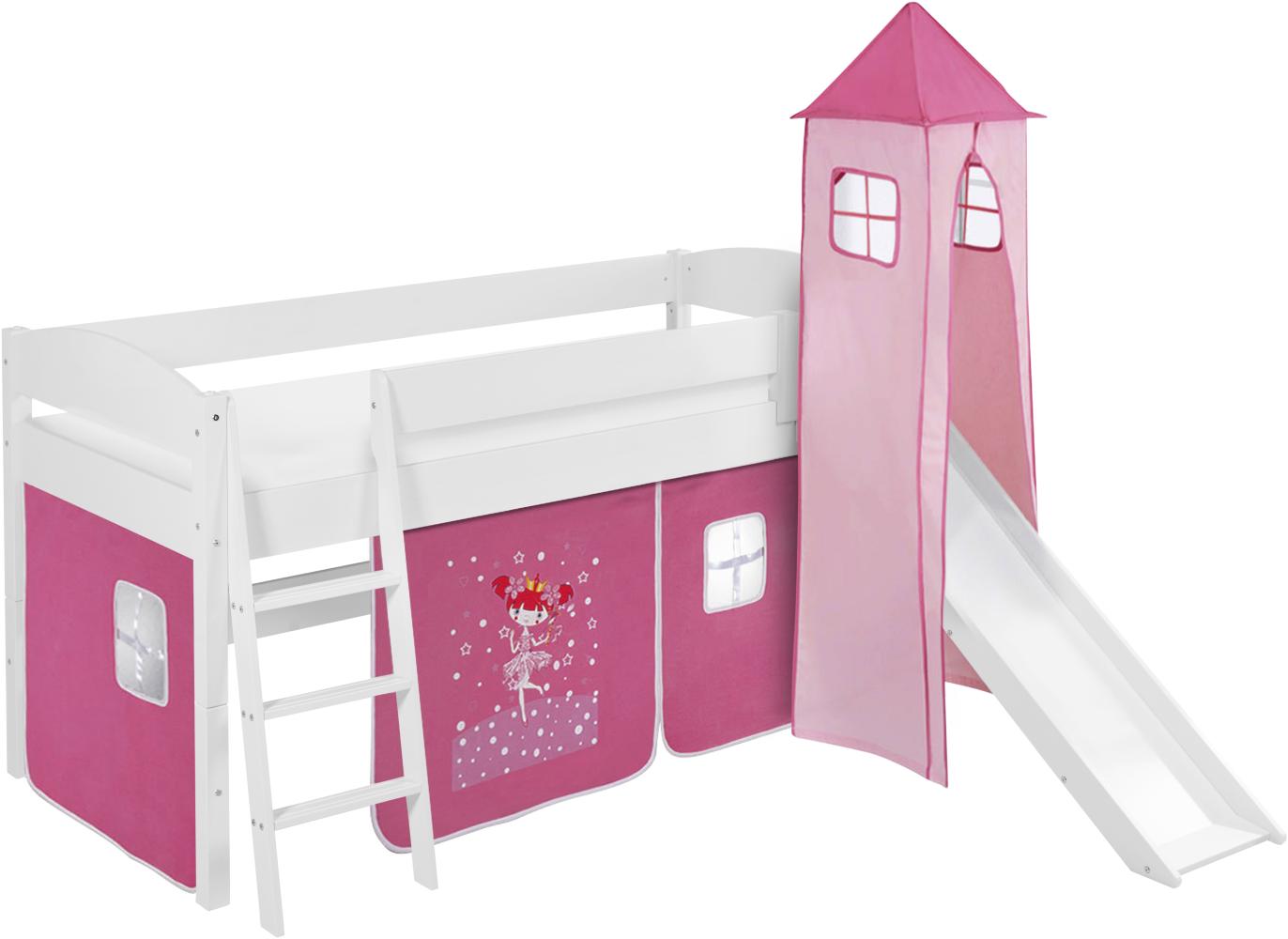 Lilokids 'Ida 4105' Spielbett 90 x 200 cm, Zauberfee, Kiefer massiv, mit Turm, Rutsche und Vorhang Bild 1