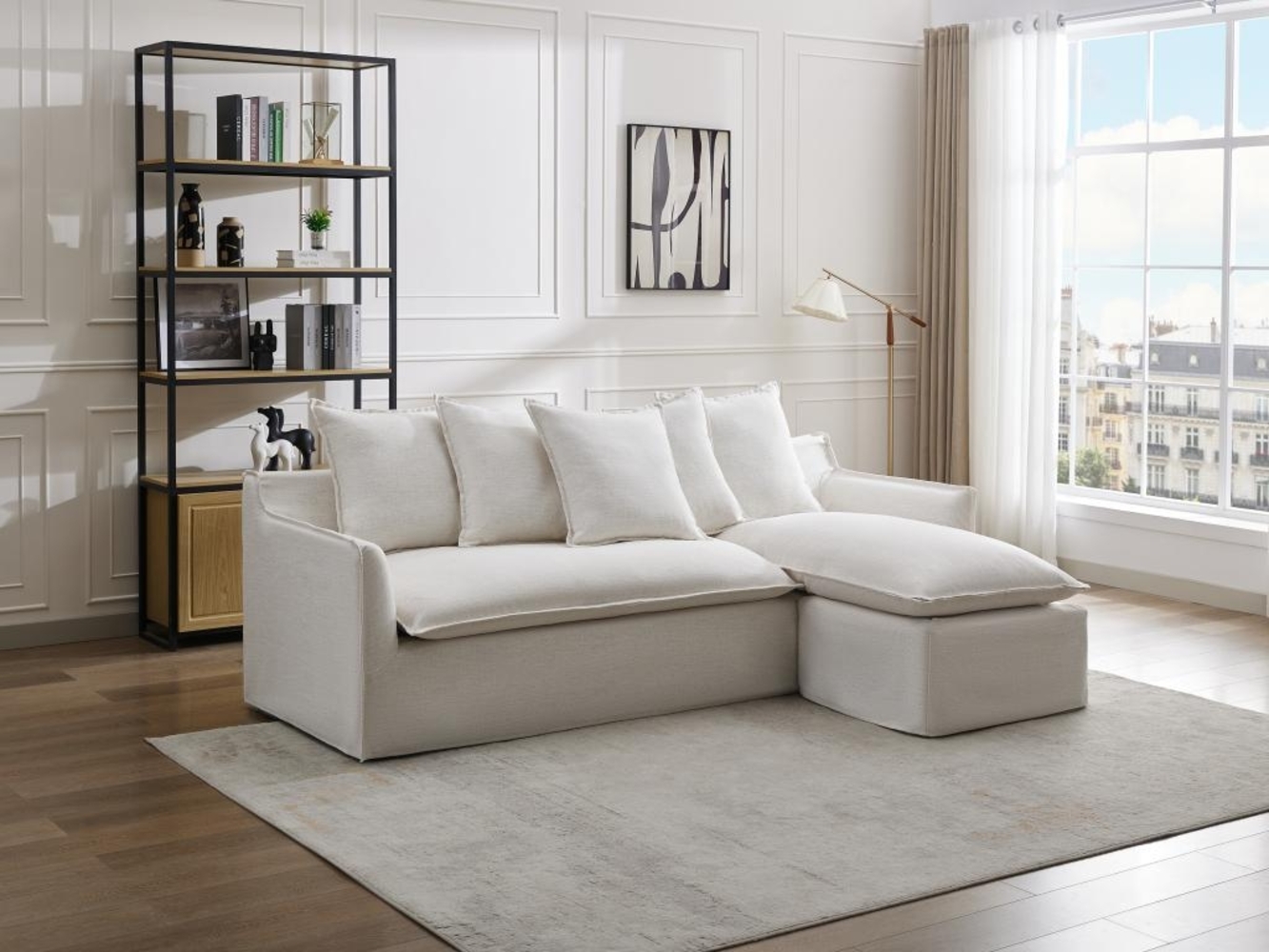 Vente-unique - Ecksofa - Ecke wechselbar - melierter Stoff - Beige - PENIOLA von Maison Céphy Bild 1