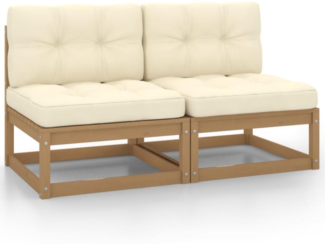 vidaXL Garten-Mittelsofas mit Creme Kissen 2 Stk. Massivholz Kiefer 805738 Bild 1