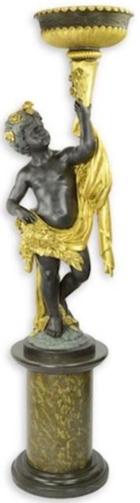 Casa Padrino Barock Statue mit Blumentopf linke Hand und Sockel Bronzefarben / Grau / Gold H. 201 cm - Prunkvolle Bronze Skulptur - Dekofigur im Barockstil - Barock Deko Accessoires Bild 1