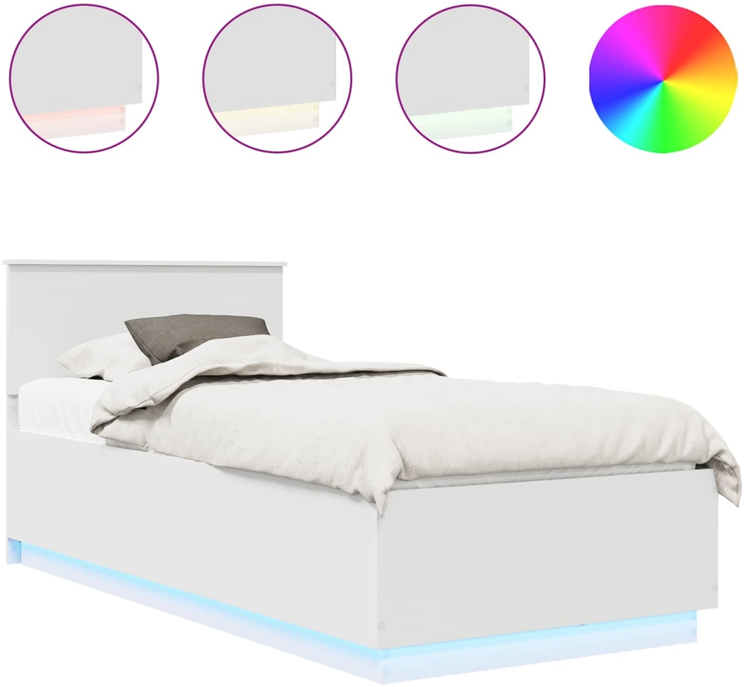 vidaXL Bettrahmen mit LED-Lichtleisten Weiß 90 x 190 cm Holzwerkstoff 3408110 Bild 1