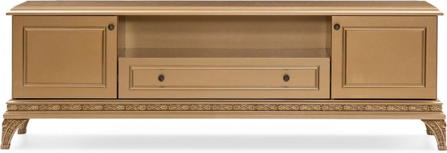 Casa Padrino Luxus Barock TV Schrank Gold - Prunkvolles Massivholz Sideboard mit 2 Türen und Schublade - Wohnzimmer Möbel im Barockstil - Barock Möbel - Edel & Prunkvoll Bild 1