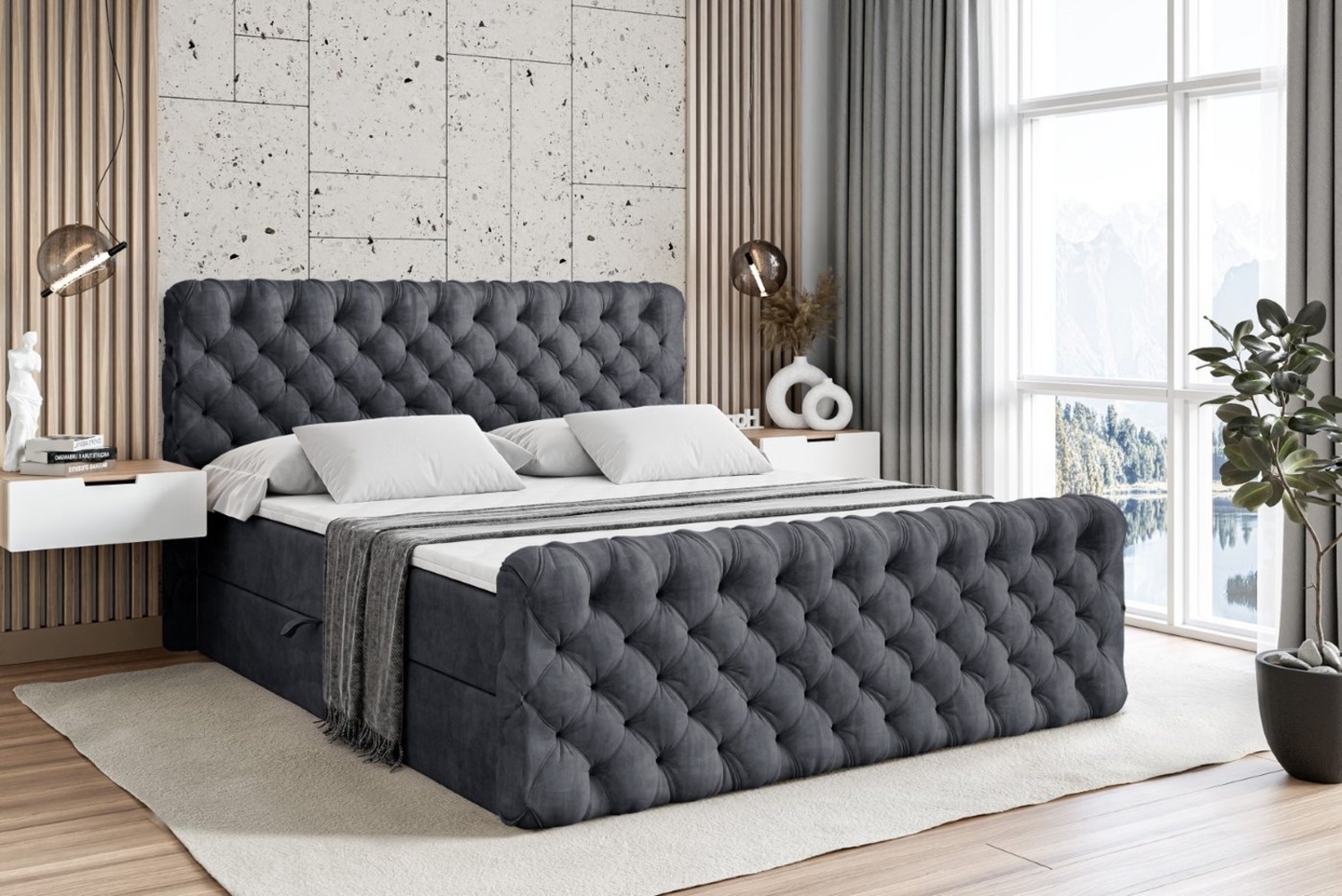 ALTDECOR Boxbett BOXI8-Z (Multipocket-Matratze H4, H3 Matratze Bonellfederung, Topper, Kopfteil), Doppelbett mit Fußteil Bild 1