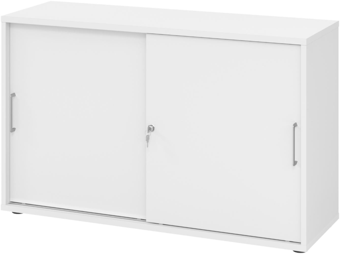 bümö Schiebetürenschrank 2OH - Aktenschrank abschließbar, Sideboard Schrank mit Schiebetüren in weiss, Bügelgriff - Büroschrank aus Holz mit Schiebetür, Büro Kommode für Ordner & Co, 1752S-W-W-BS Bild 1