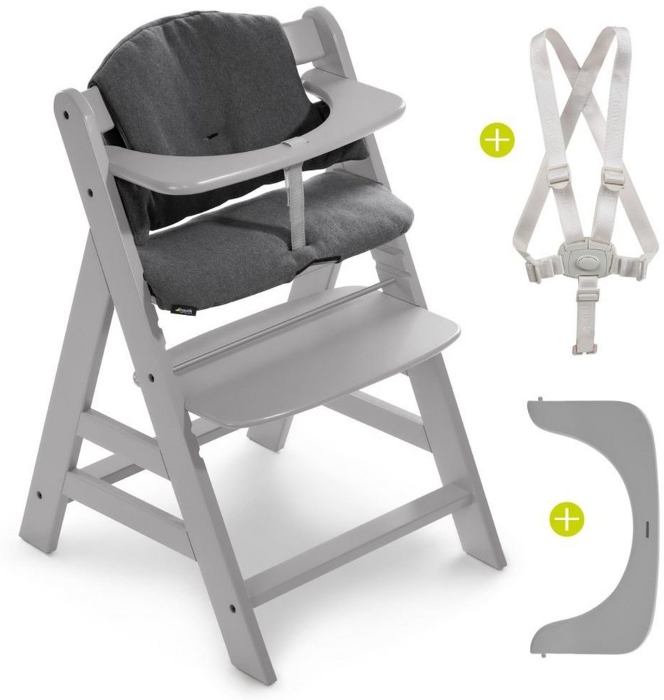 Hauck Hochstuhl Alpha Plus Grey (Set), Mitwachsender Holz Baby Kinderhochstuhl mit Sitzauflage - verstellbar Bild 1