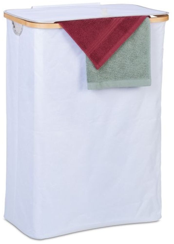relaxdays Wäschekorb mit Deckel, Bambus / Polyester weiß, 54 x 34 x 75 cm, 105 l Bild 1