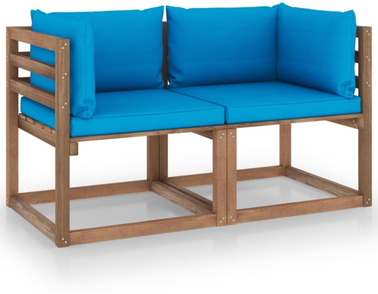 vidaXL Garten-Palettensofa 2-Sitzer mit Kissen in Hellblau Kiefernholz 3067276 Bild 1