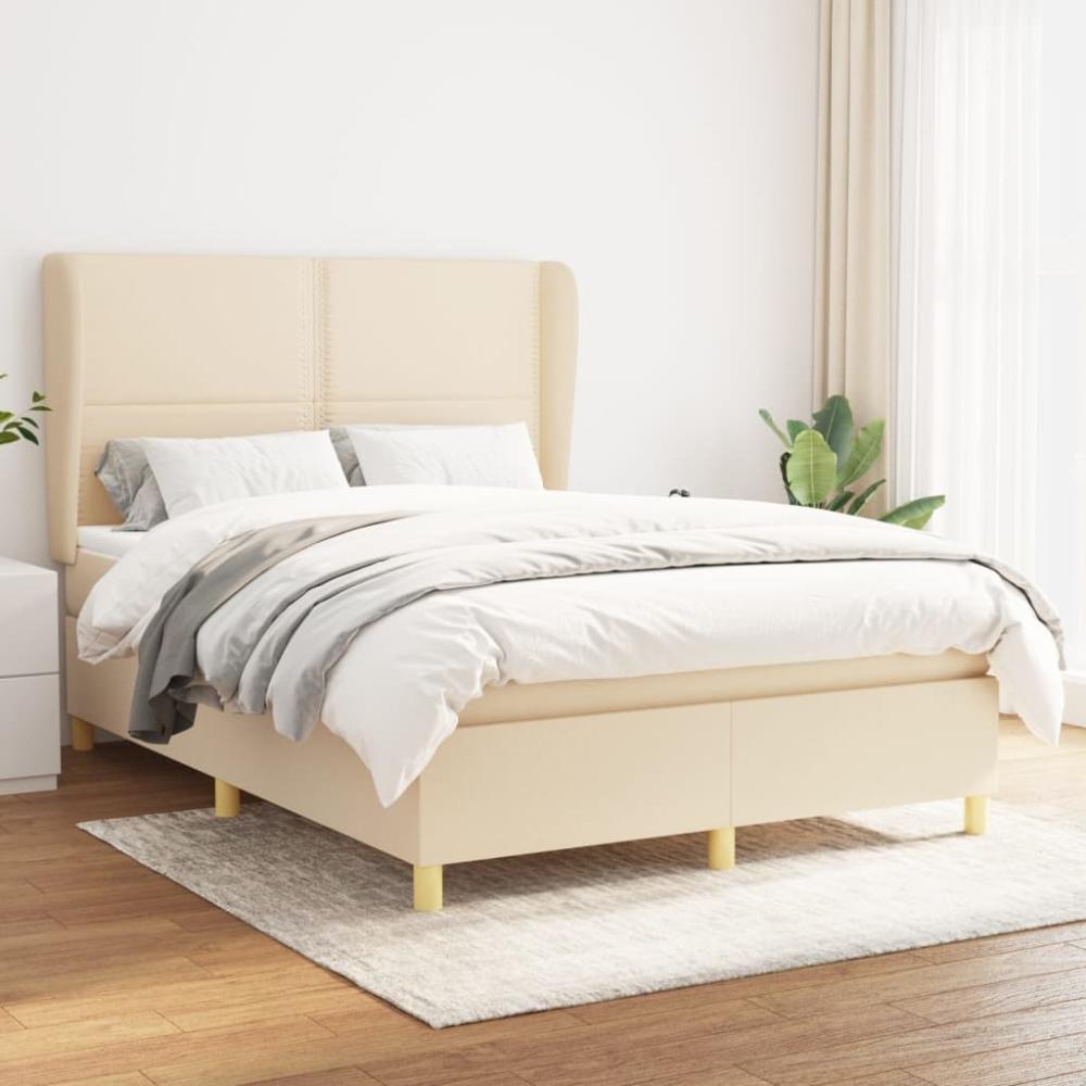 Boxspringbett mit Matratze Stoff Creme 140 x 200 cm, Härtegrad: H2 [3128450] Bild 1