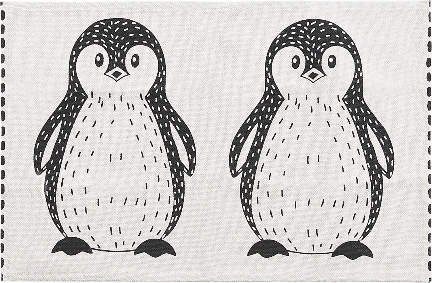 Kinderteppich Baumwolle weiß schwarz 60 x 90 cm Pinguin-Muster HAJDARABAD Bild 1