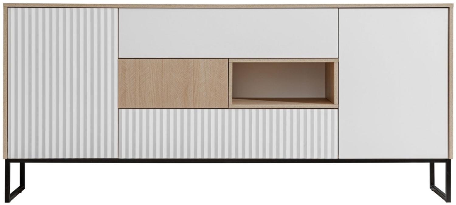 Kommode Sideboard Zoe 197x40x88cm Herringbone Skandi weiß 2-türig MDF grifflos Bild 1