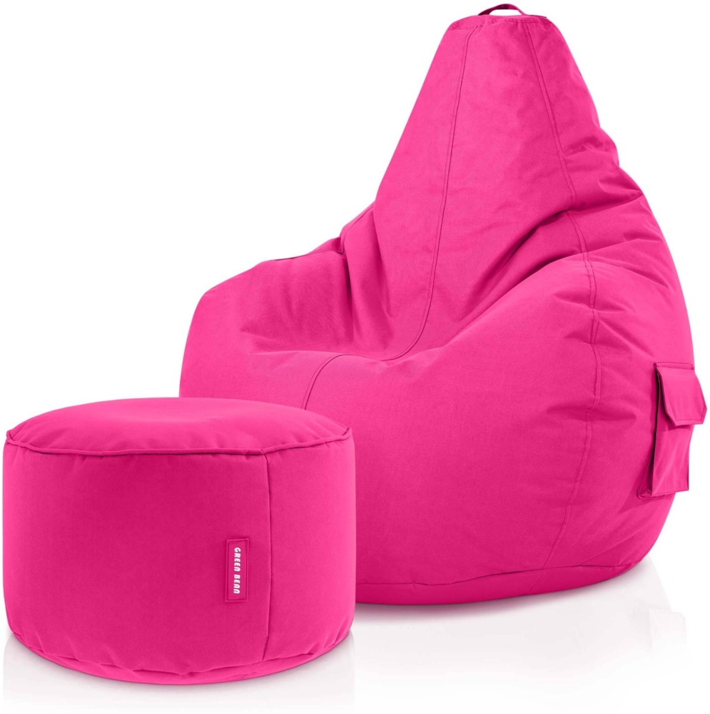 Green Bean® Sitzsack + Hocker, 2er Set, robust, waschbar, schmutzabweisend, Pink, 90 x 80 x 70 cm Bild 1