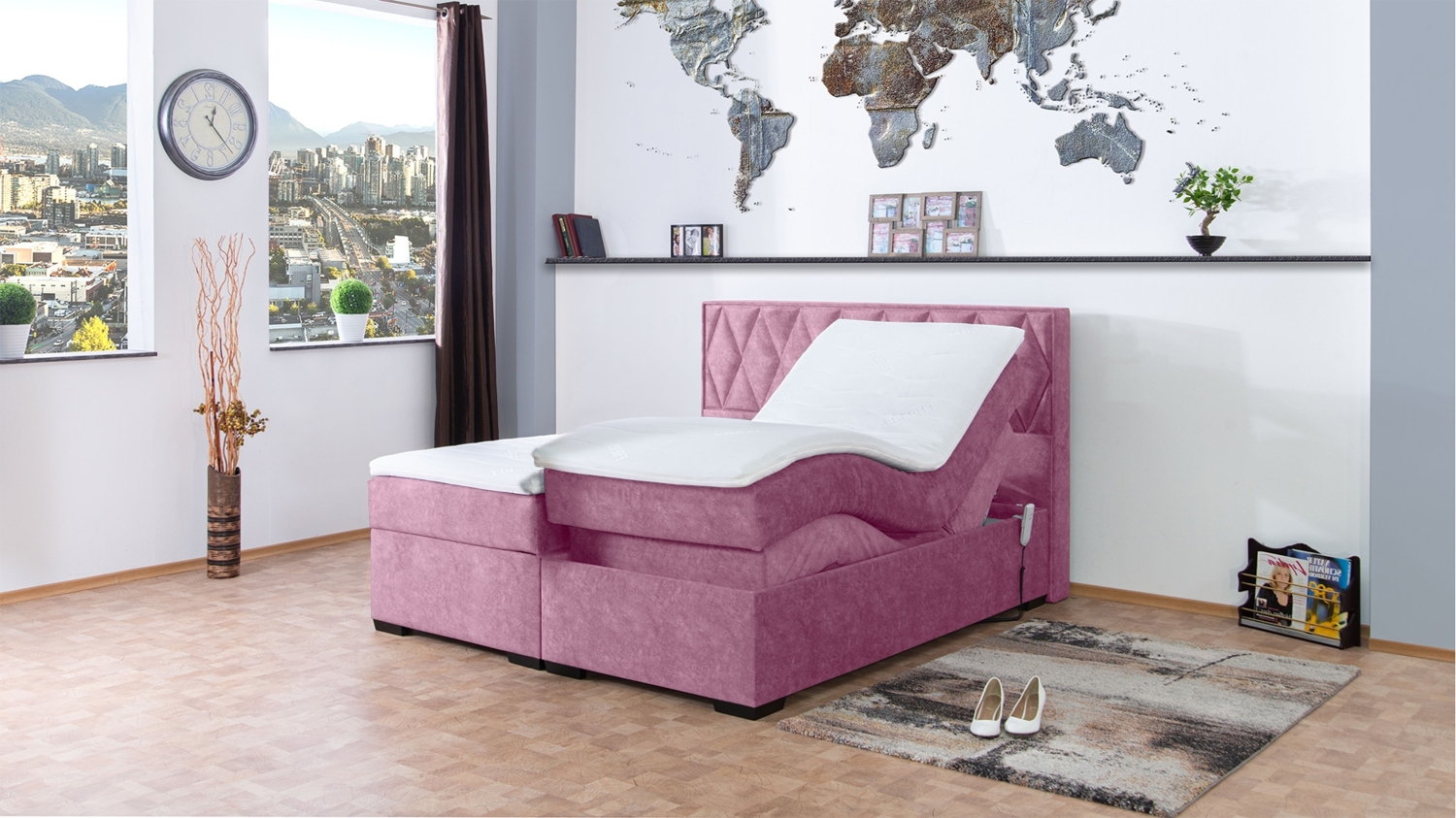 Meisterbetten Boxspringbett Loki 180x200 in DS-Viola, Matratzenbezug Nano, Ergoflex-Topper Bild 1