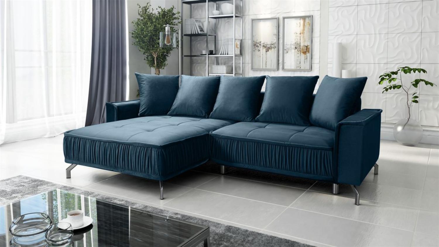 Ecksofa Schlafsofa Sofa FLORENCE Stoff Element Dunkelblau Ottomane Links Bild 1