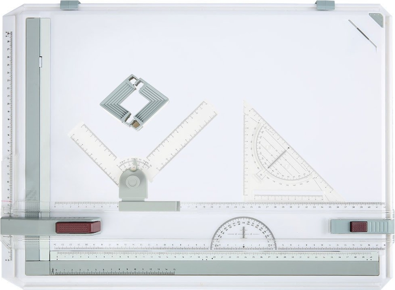 LUCKZON Zeichentisch A3-Zeichenbrett, Multifunktionaler Zeichenbretttisch, 49×35×1.3cm, 1 Winkel-Set,Winkelmesser,Rechenschieber, 2 Klemmen,rutschfeste Füße Bild 1