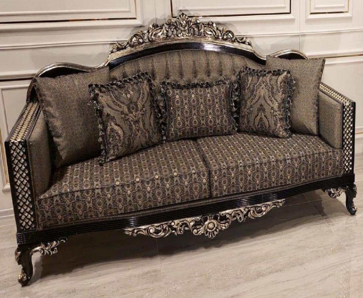 Casa Padrino Luxus Barock Sofa Grau / Schwarz / Gold - Prunkvolles Wohnzimmer Sofa mit elegantem Muster - Barock Möbel - Edel & Prunkvoll Bild 1