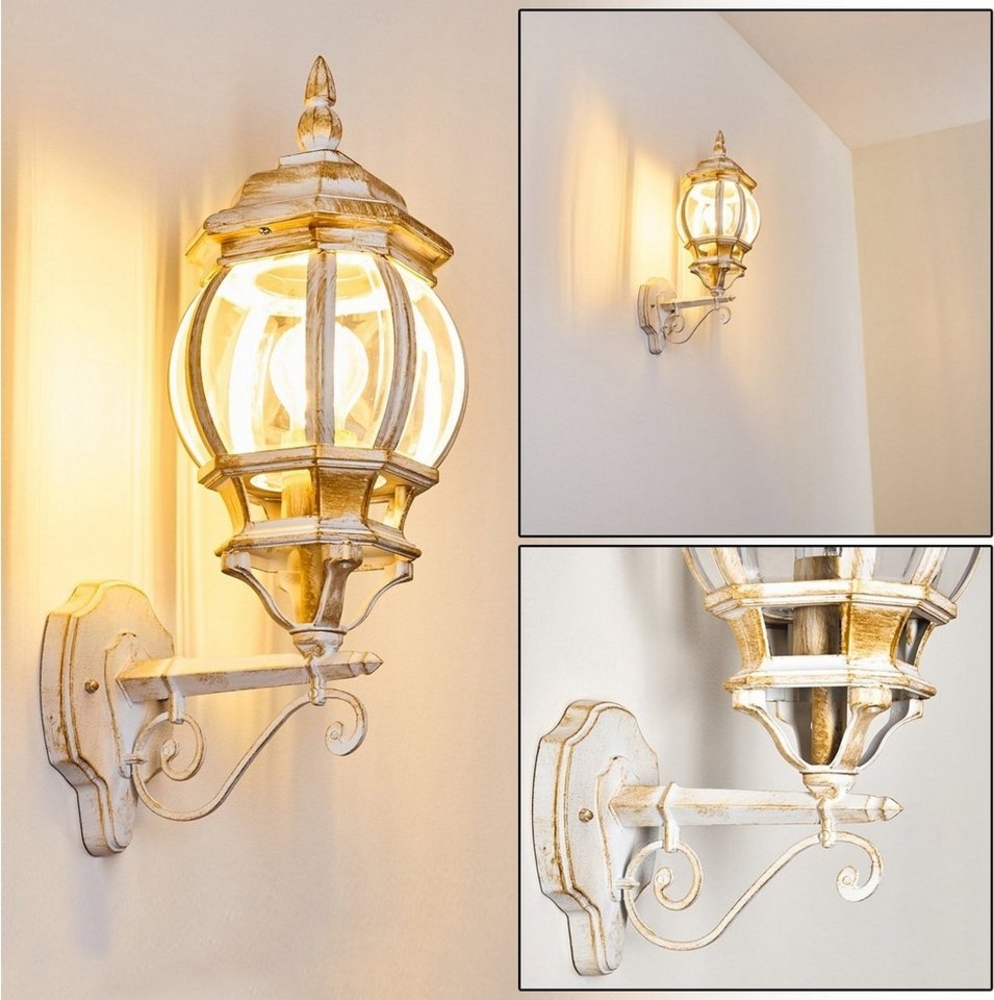 hofstein Außen-Wandleuchte »Meyen« Außenwandlampe, Aluguss in Weiß/Gold m. Kunststoff-Scheiben, ohne Leuchtmittel, m. E27, Außenleuchte Bild 1